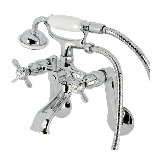 Kingston Brass Kingston 3-Handle Wall-Mount Clawfoot Tub Faucet with Hand Shower in Polished Chrome