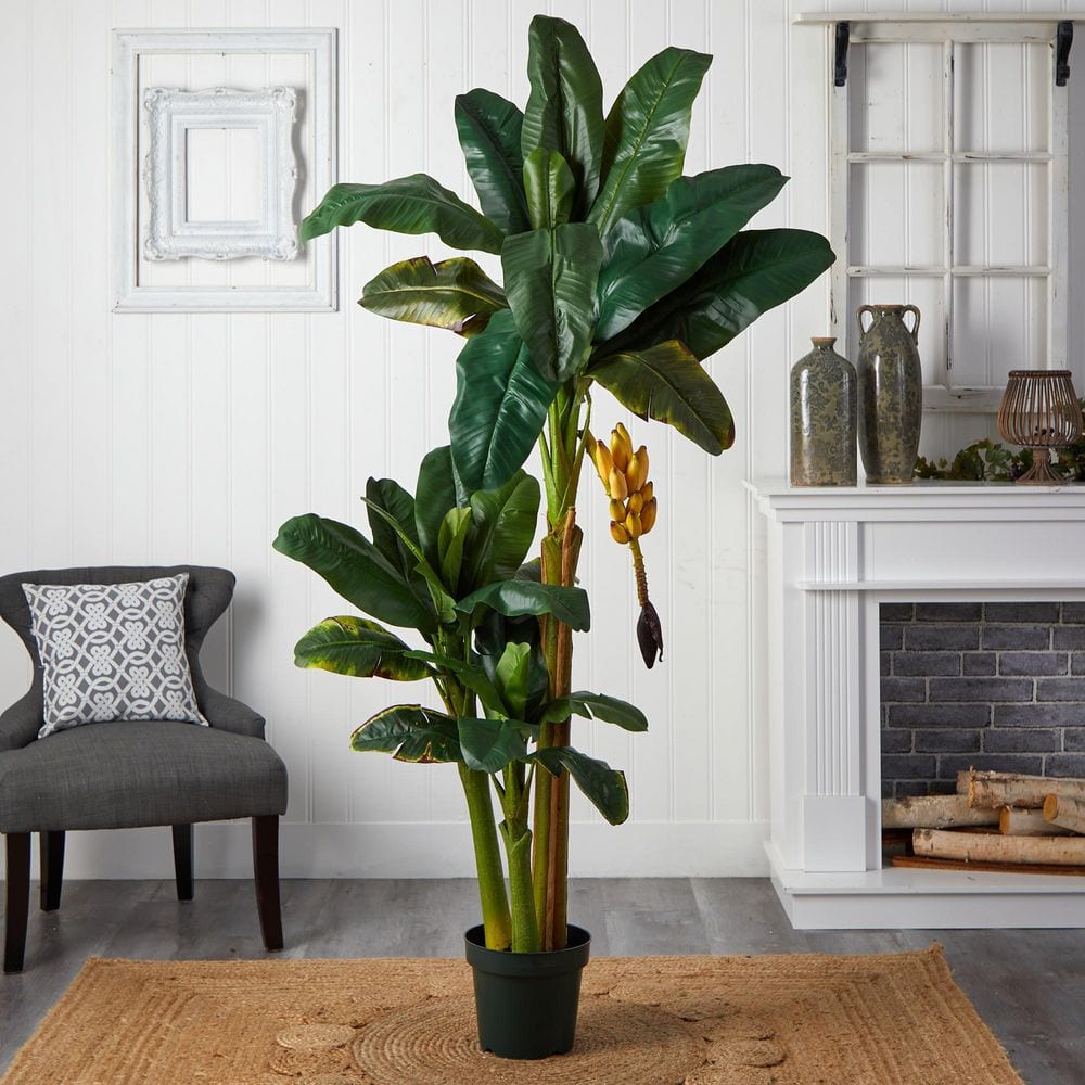 6ft Green Silk and Plastic Triple Stalk Banana Tree