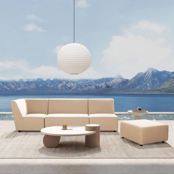 Cleo 140 in. 4-Piece Aluminum Patio Outdoor Sectional Sofa Modular Upholstered with Cushions and Frame in Almond Beige