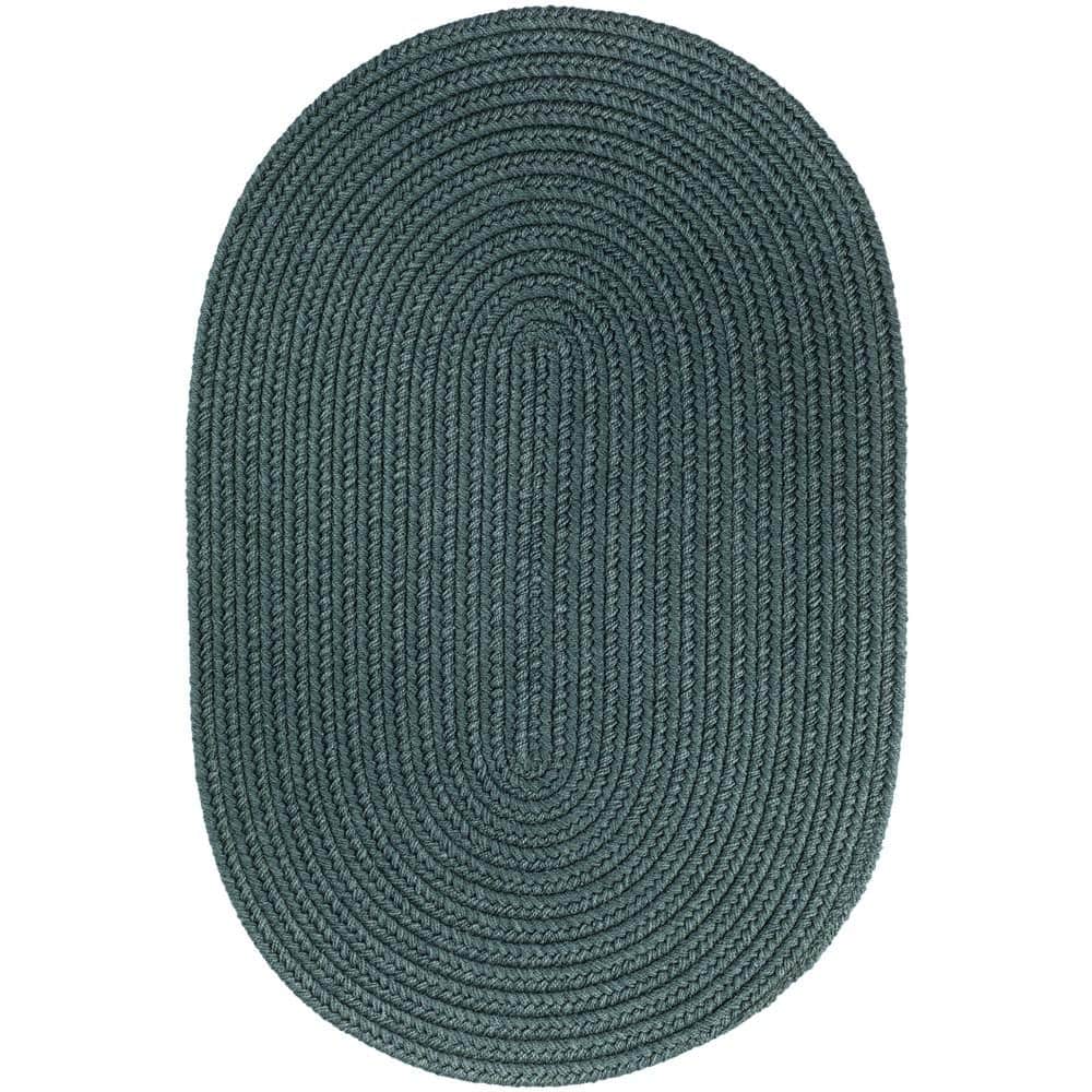 Texturized Solid Teal Poly 7 ft. x 9 ft. Oval Braided Area Rug