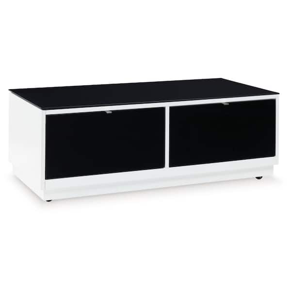 Signature Design By Ashley Gardoni 47 in. Black/White Rectangle Glass Coffee Table with Casters