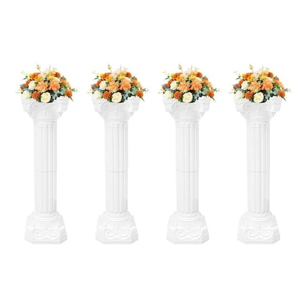 YIYIBYUS 34.65 in. H White Roman Pillars Flower Pot Columns Wedding Party Event Road Decorative Columns (4-Pack)