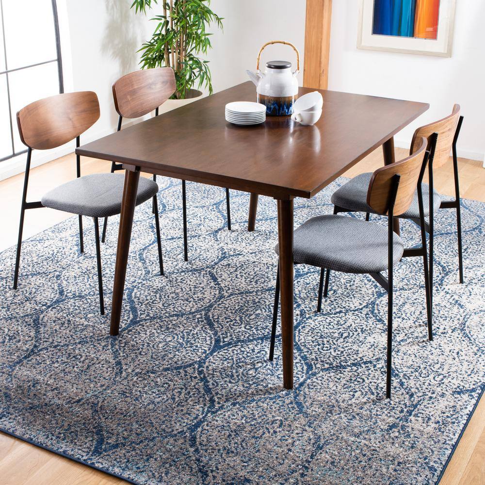 Elegant Navy/Silver Synthetic 9' Square Area Rug with Easy Care