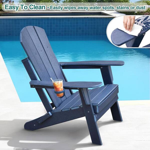 Navy Blue All-weather HDPE Folding Outdoor Adirondack Chair and