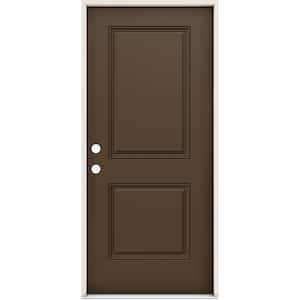 Smooth-Pro 36 in. x 80 in. 2-Panel Right-Handed Dark Chocolate Fiberglass Prehung Front Door with 4-9/16 in. Jamb Size