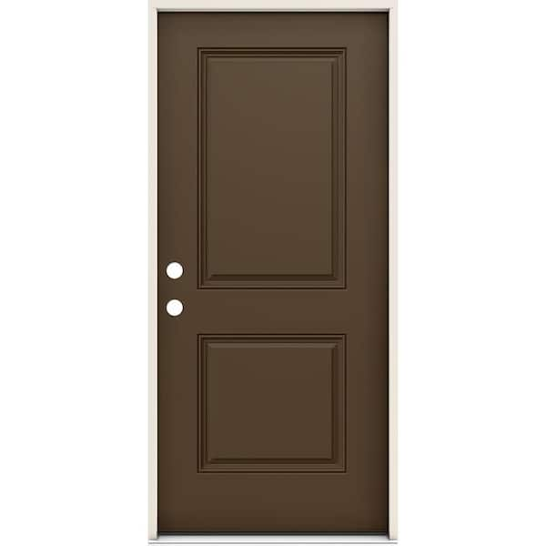 JELD-WEN Smooth-Pro 36 in. x 80 in. 2-Panel Right-Handed Dark Chocolate Fiberglass Prehung Front Door with 4-9/16 in. Jamb Size