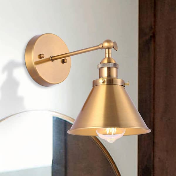 Vintage Brass Bathroom Vanity Light, 1-Light Wall Sconce with Metal Bell Shade for Living Room