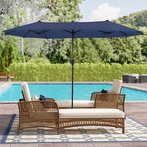 15 ft. Steel Outdoor Double Sided Market Patio Umbrella with UV Sun Protection and Easy Crank in Blue
