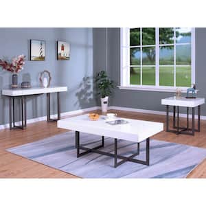 Belaire 3-Piece 47.25 in. White and Gun Metal Rectangle MDF Coffee Table Set