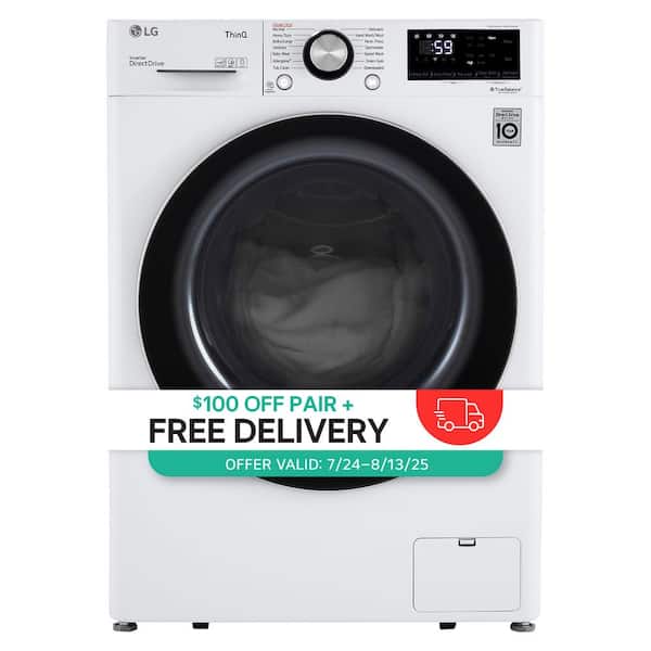 24 in. W 2.4 Cu. Ft. Compact Stackable SMART Front Load Washer in White with Steam and AI Fabric Sensor / Smart Pairing