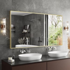 55 in. W x 30 in. H Large Rectangle Aluminum Alloy Framed Wall Mounted Bathroom Vanity Accent Mirror in Brushed Gold