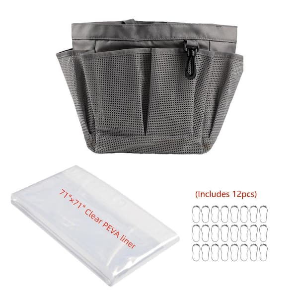 Utopia Alley Mesh Portable Shower Caddy, Bathroom Organizer Bag, 3-Gauge PEVA Liner and 12-Pieces Stainless Steel Shower Hooks Chrome