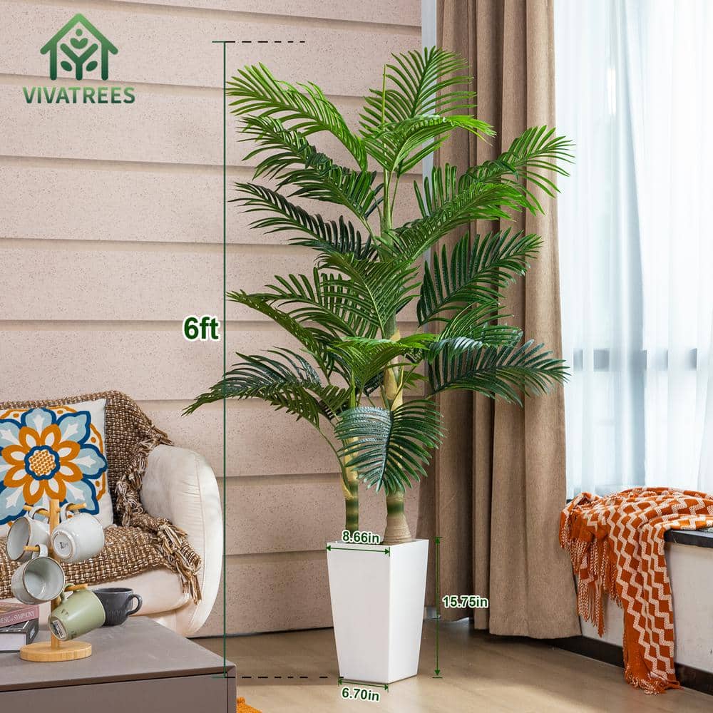 6ft Green Areca Palm Faux Plant with White Plastic Planter