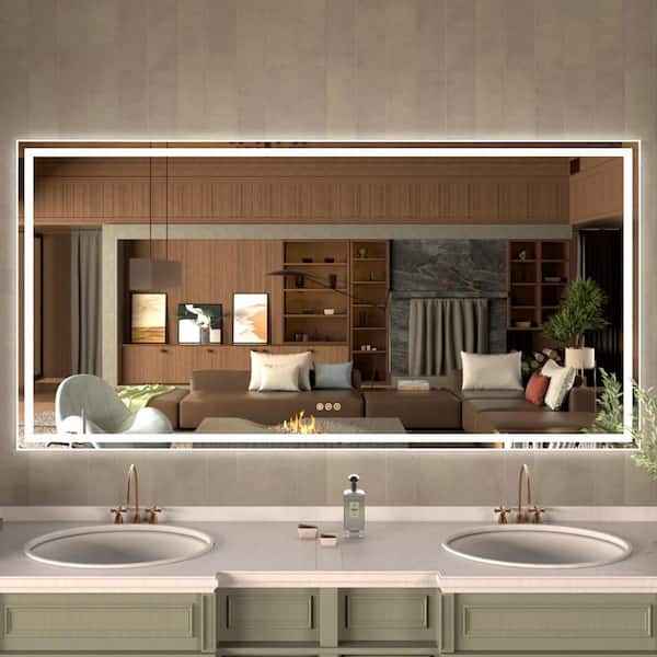 Twilight 72 in. W x 36 in. H Rectangular Frameless LED Light Dimmable Anti-Fog Wall Bathroom Vanity Mirror