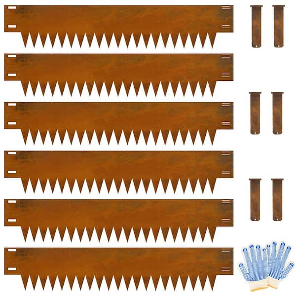 6-Pieces 10 in. H x 42.5 in. L x 0.1 in. W Steel Landscape Edging, Pre-Rusted Garden Edging, Hammer in Edging (Brown)