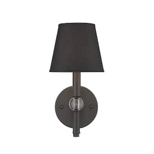 Waverly 1-Light Rubbed Bronze Sconce with Black Shade