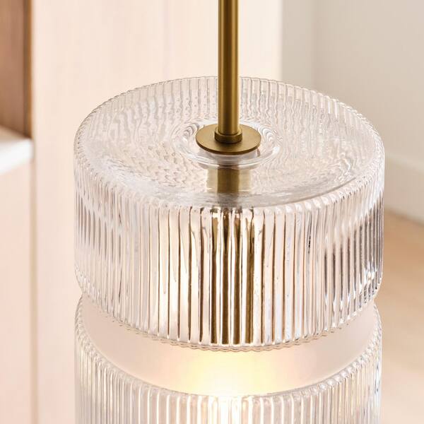 Generation Lighting - Liouet 7 in. W x 14 in. H 1-Light Satin Brass Transitional Pendant Light with Clear Ribbed Glass Shade