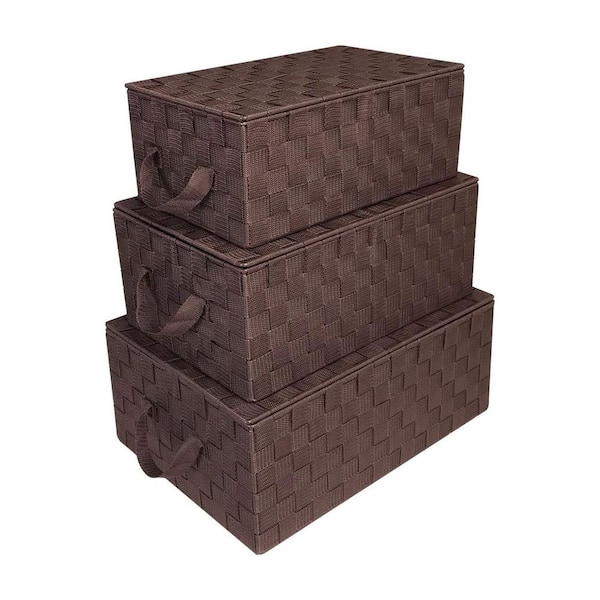 Unbranded Brown 17 in. x 7 in. Polypropylene Decorative Basket Set of 3 with Lid