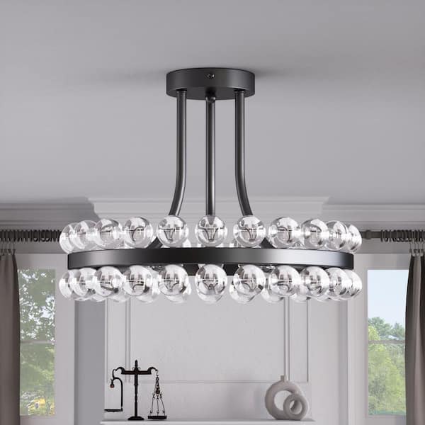 Maxax Jackson 16 in. 3-Light Black Crystal Modern Semi Flush Mount Lighting Bedroom Ceiling Lights Fixtures
