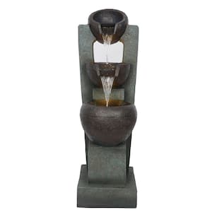 34 in. Tall Multi-Level Basin Fountain Polyresin Tiered Cascading Fountain with LED Lights
