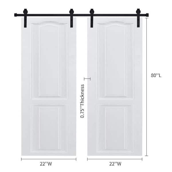 Dual CNC Crafted Modern Door 3/4 in. thick 44 in. x 80 in. MDF White Barn Sliding Door With Hardware Kit
