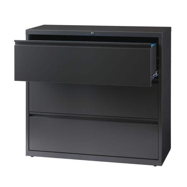 Black 42-Inch Steel 3-Drawer Lockable Lateral File Cabinet