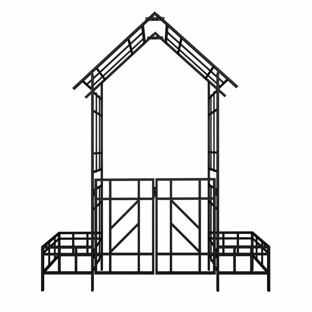 Black Series Outside Dimensions: 97.24 in. x 80.71 in. Iron Gothic Arbor, A
