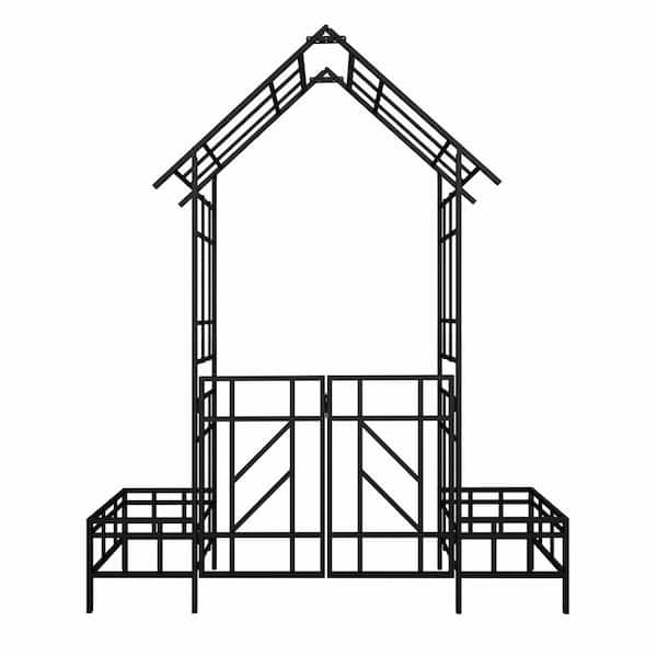 Unbranded Black Series Outside Dimensions: 97.24 in. x 80.71 in. Iron Gothic Arbor, Arbor