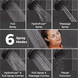 Hydrofuse 6-Spray With 1.75 GPM 5.563 in. Wall Mount Fixed Shower Head in Spot Defense Matte Black