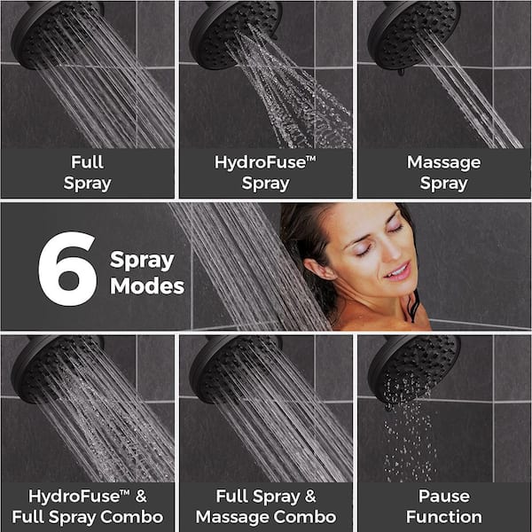 HydroFuse 6-Spray with 1.75 GPM 5.5625 in. Wall Mount Fixed Shower Head in Spot Defense Matte Black