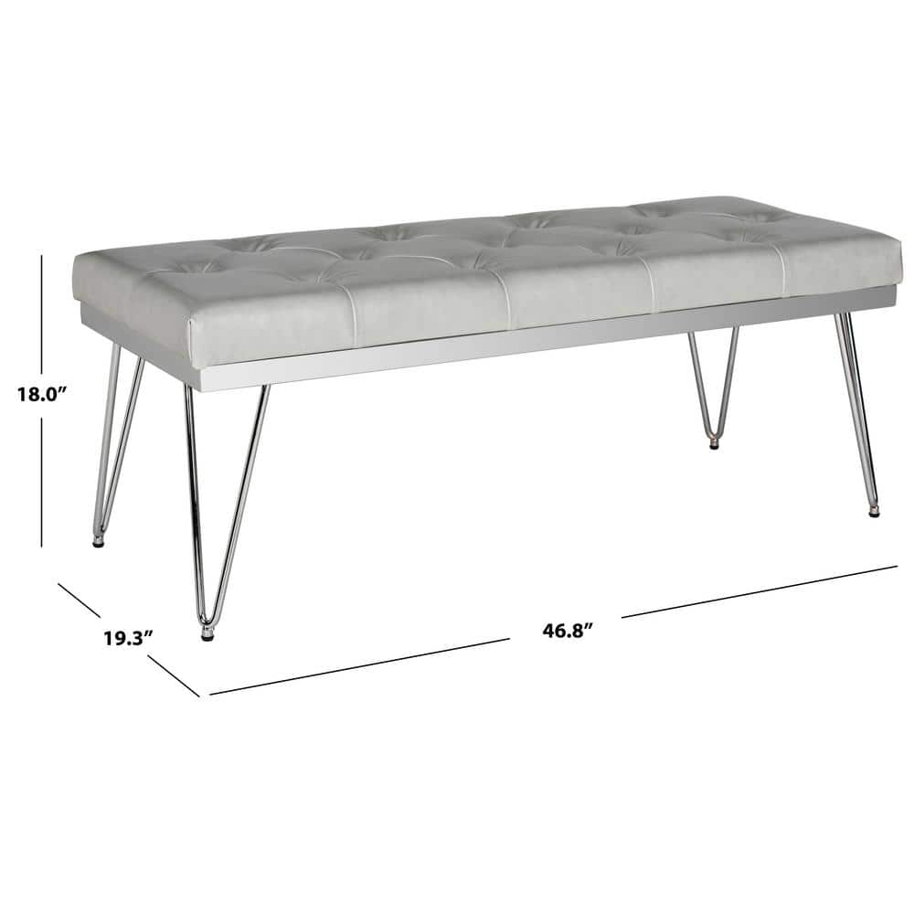 Marcella Gray Tufted Bench with Chrome Legs