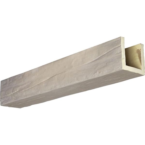 Ekena Millwork 8 in. x 6 in. x 16 ft. 3-Sided (U-Beam) Riverwood White Washed Faux Wood Ceiling Beam