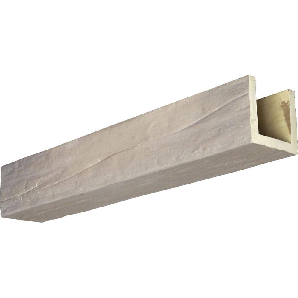 Ekena Millwork 6 in. x 10 in. x 14 ft. 3-Sided (U-Beam) Riverwood White Washed Faux Wood Ceiling Beam