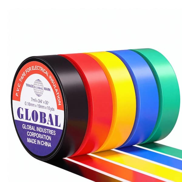 3/4 in. x 30 ft. Vinyl Electrical Tape Flame Retardant Waterproof Multi-Colored (10-Pack)