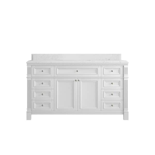 Willow Collections Paris 60 in. W x 22 in. D x 36 in. H Single Sink Bath Vanity in White with 1.5 in. Empira White qt. Top