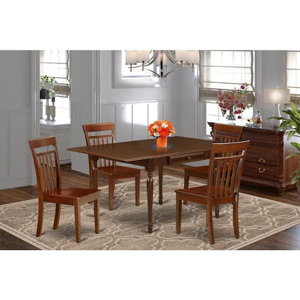 East West Furniture 5-Piece Mahogany Finish Solid Wood Top - Dining Room Set with Dropleaf - Seats 4