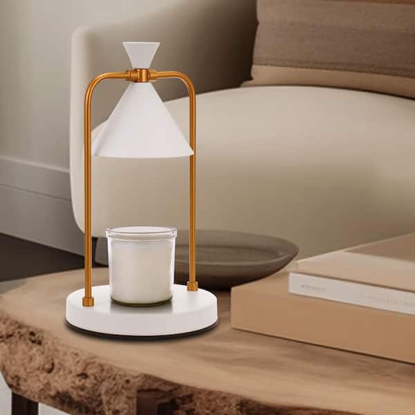 YANSUN 12.8 in 1-Light Metal Vintage White Candle Warmer Table Lamp with  Timer, Dimmable Switch(G10 Halogen Bulbs Included) H-RL001W - The Home Depot