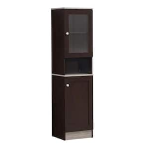 Tall Slim Chocolate-Grey 15.75 in. Display Cabinet with Open Shelf Plus Top and Bottom Enclosed Storage