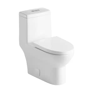 Dual Flush 0.88/1.2 GPF Elongated Standard One Piece Toilet in Glossy White with Soft Closing Seat Side Holes