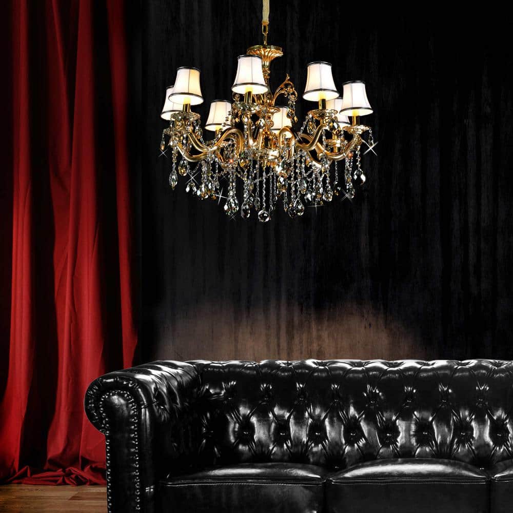 Elegant Gold and Crystal 12-Light Empire Chandelier