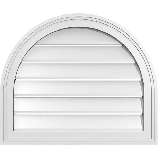 Ekena Millwork 24 in. x 20 in. Round Top White PVC Paintable Gable Louver Vent Functional