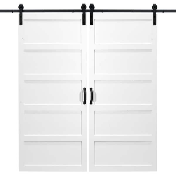 Dogberry 36 in. x 84 in. 5-Panel White Double Sliding Barn Door with Hardware Kit