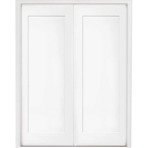 Steves & Sons 48 in. x 80 in. 1-Panel Primed White Shaker Solid Core Wood Double Prehung Interior Door with Bronze Hinges