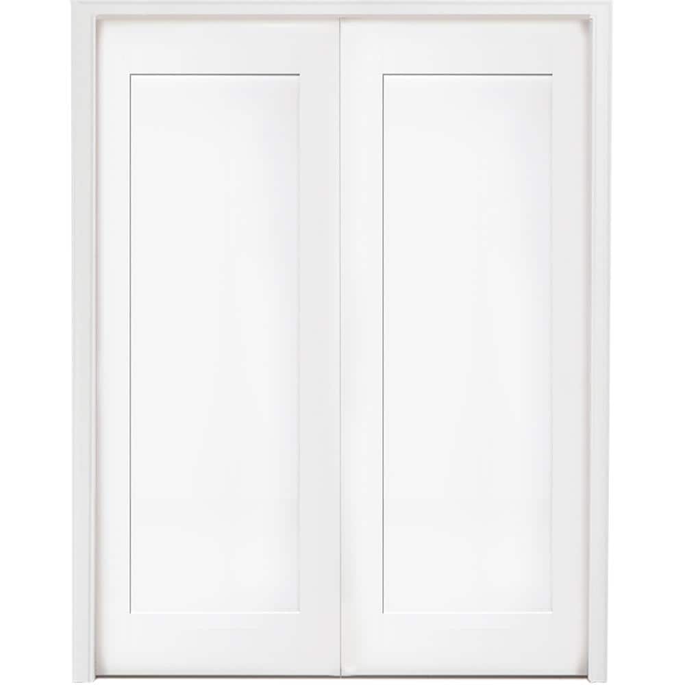 60 in. x 80 in. Universal 1-Panel Shaker Primed Fiberglass Double Prehung Interior Door with Bronze Hinges price history on PriceWatchPro