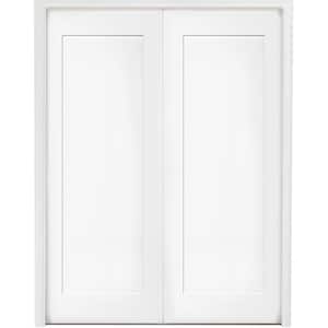 48 in. x 80 in. 1-Panel Primed White Shaker Solid Core Wood Double Prehung Interior Door with Bronze Hinges