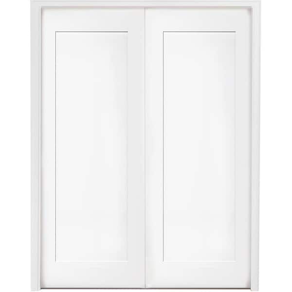Steves & Sons 48 in. x 80 in. 1-Panel Primed White Shaker Solid Core Wood Double Prehung Interior Door with Nickel Hinges