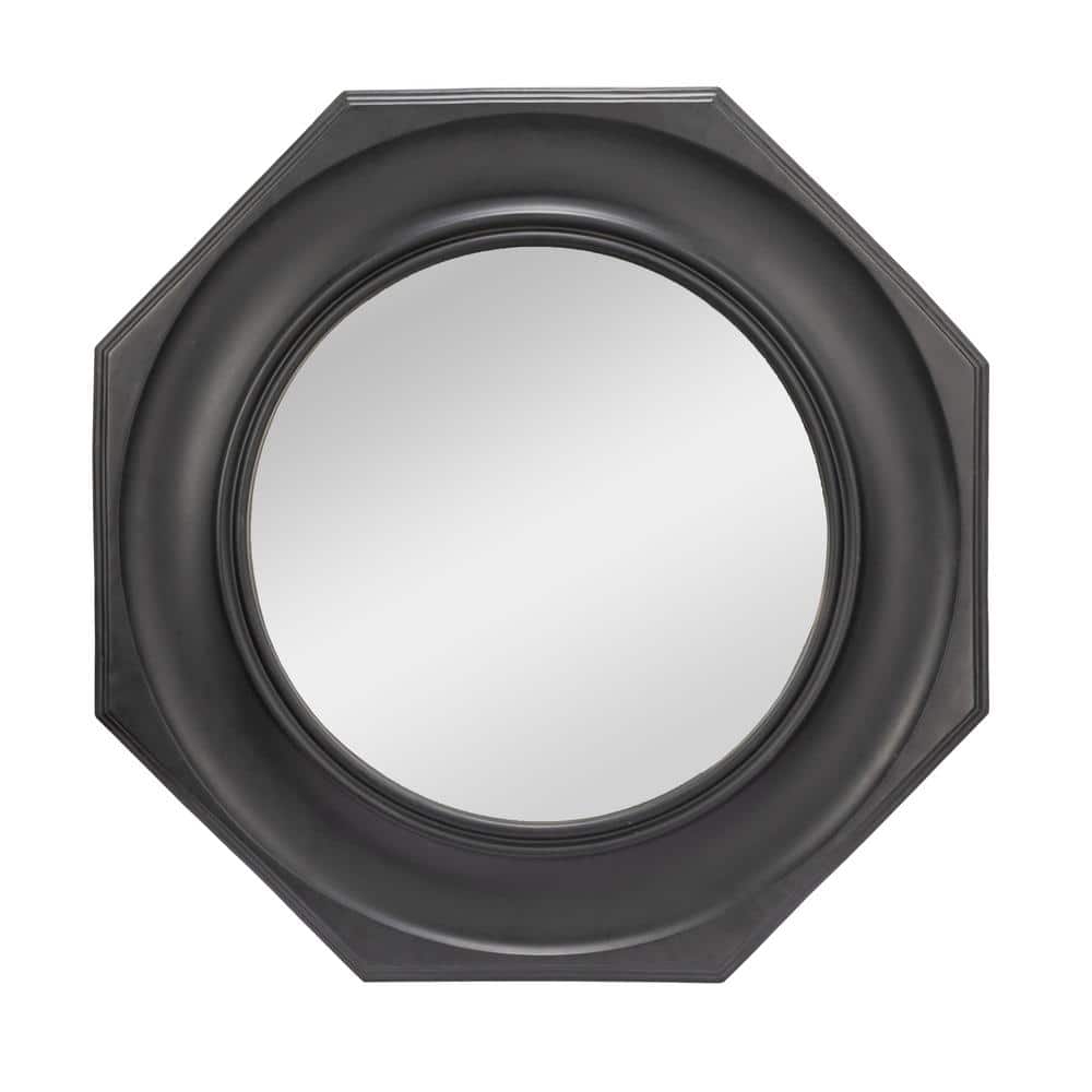 Hexagonal Black Wood Framed Wall Mirror