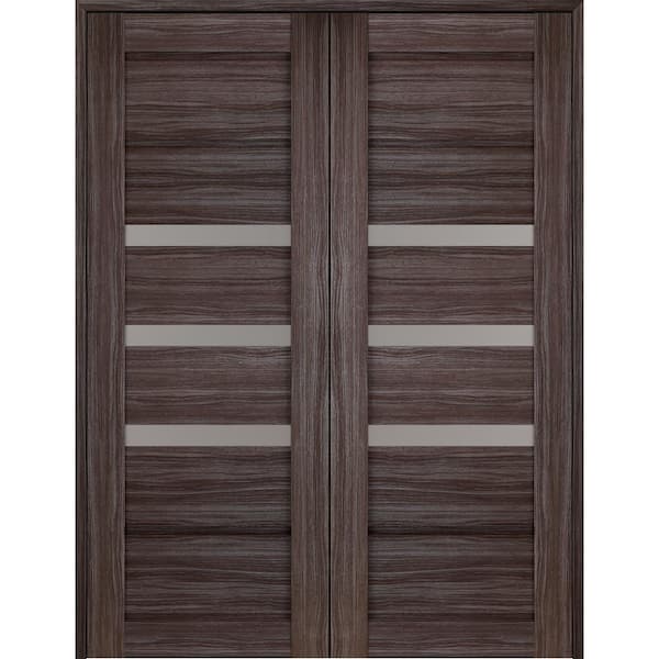 Rita 36 in.x 84 in. Both Active 3-Lite Gray Oak Wood Composite Double Prehung Interior Door