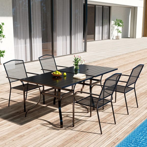 Boyel Living 6-Piece Metal Outdoor Patio Dining Set with Square Table with 1.65 in. Umbrella Hole and Dining Chairs