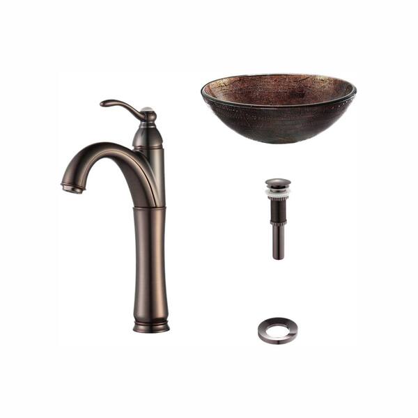 KRAUS Illusion Glass Vessel Sink in Brown with Riviera Faucet in Oil Rubbed Bronze